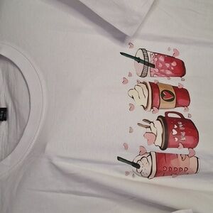 NEW PINK DRINKS WHITE TSHIRT LARGE